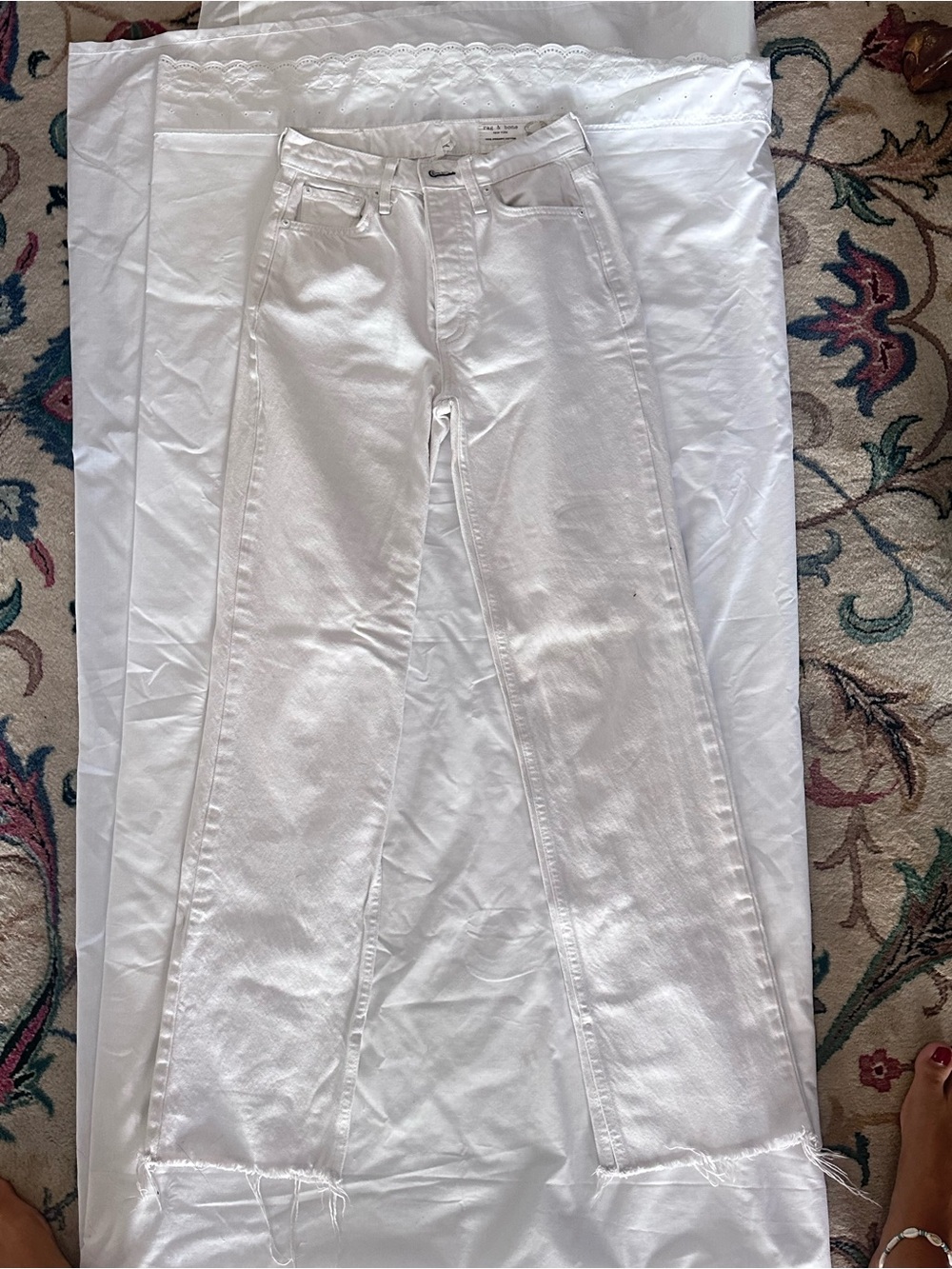 Rag & Bone White High-Rise Straight Leg Jeans - Women's